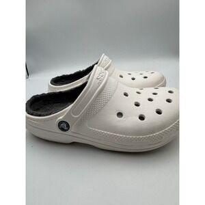 Crocs Classic Lined Clog‎ White Grey Fleece Fuzzy Warm Comfort Shoes M6 W8